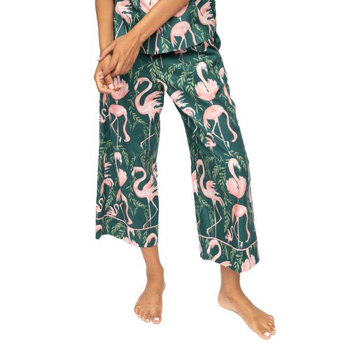 Cyberjammies Emerald Green Flamingo Print Wide Leg Cropped Pyjama Bottoms
